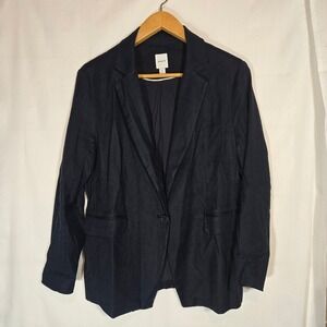 Anthropologie Maeve Ettie Linen Blazer Navy Nautical Preppy‎ Country Club Medium
